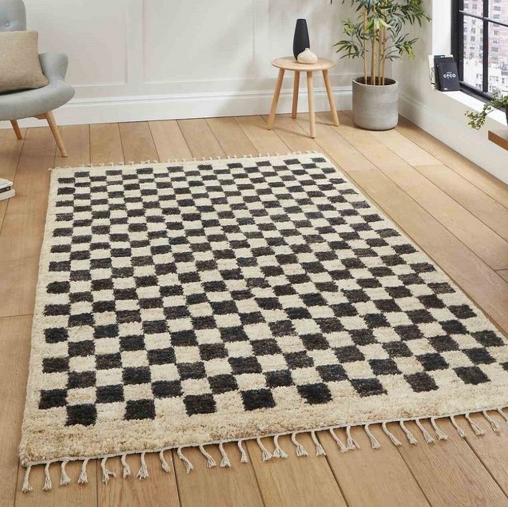 Hemp 26588 Shaggy Checked Rugs in Multi